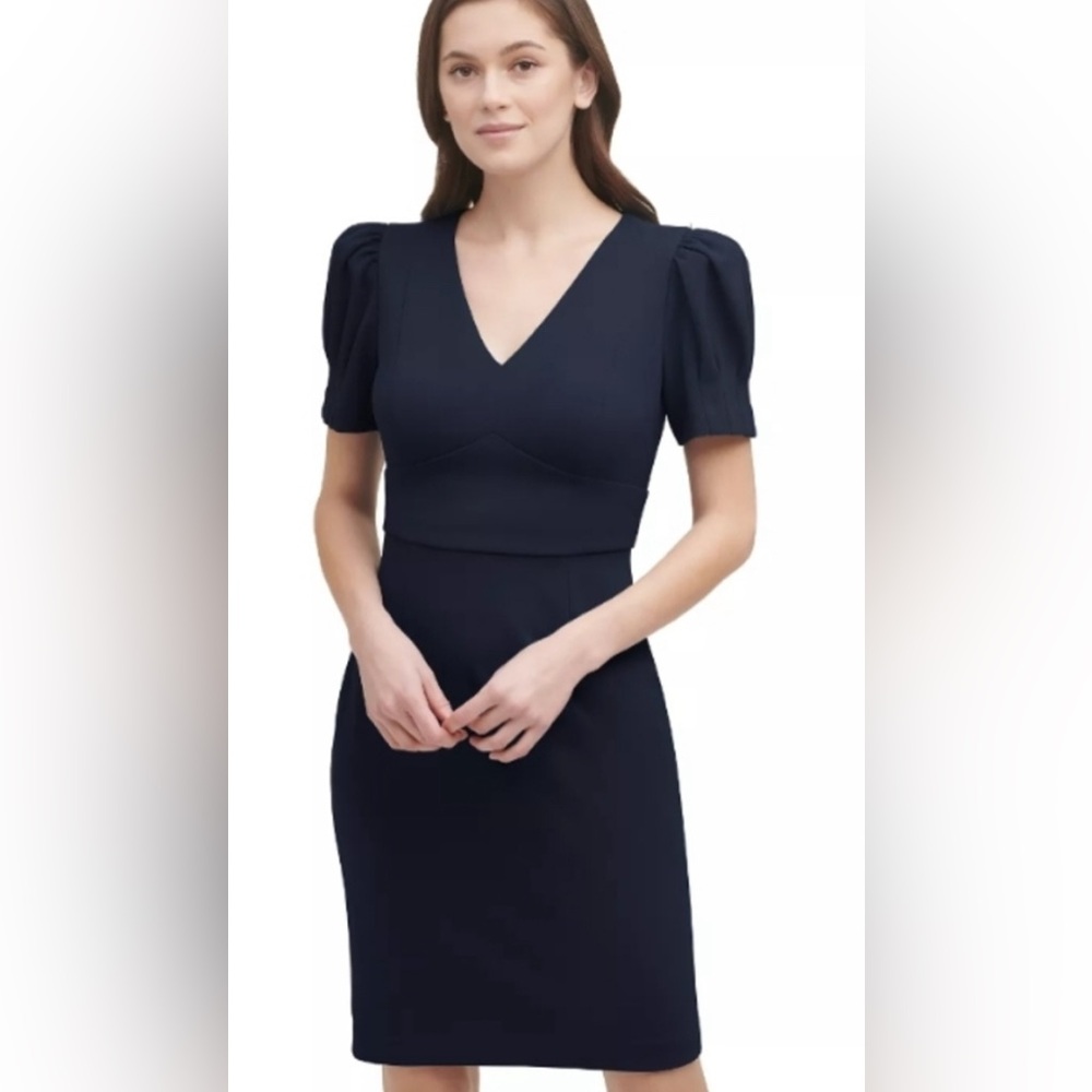NWOT DKNY Puff Sleeve Sheath Dress in Navy / Midnight Blue - Size 8